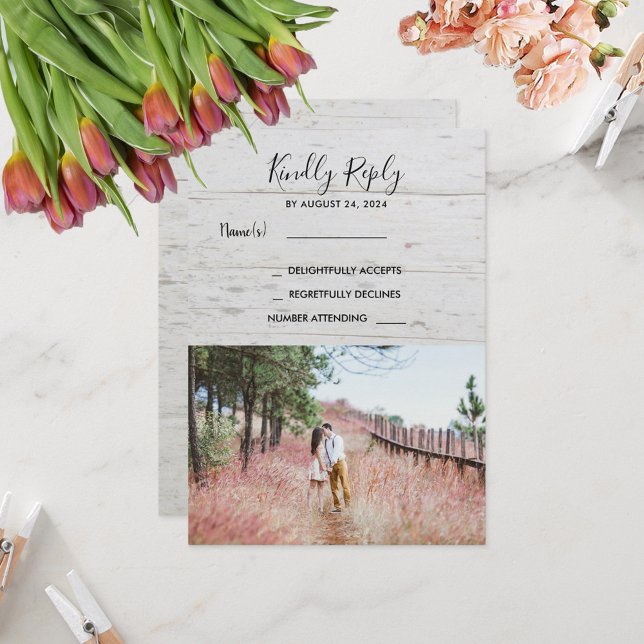 Rustic wood elegant photo RSVP country Wedding Invitation (Rustic wood elegant photo RSVP country Wedding Invitation.)