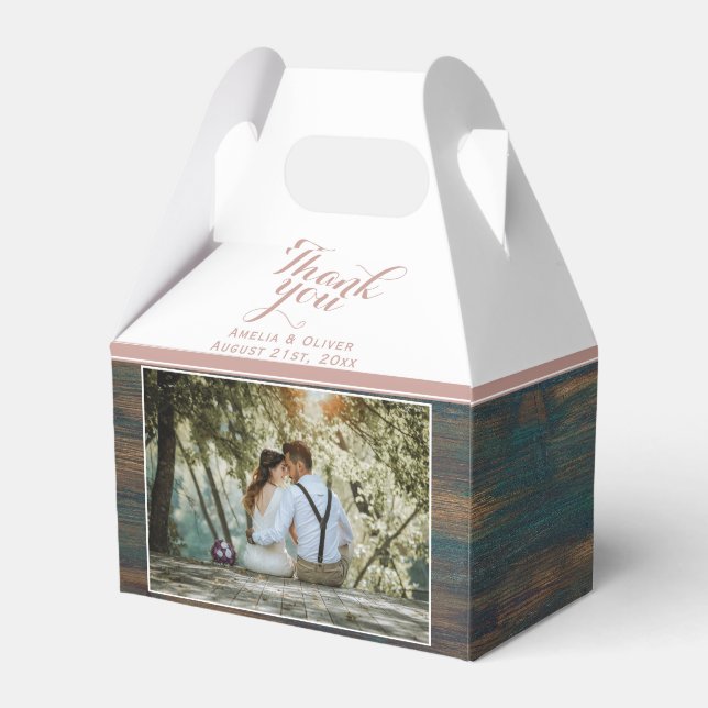 Rustic Wood Elegant Photo Wedding Thank you Favour Box (Front Side)