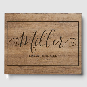 Rustic Wood Elegant Script Family Name Wedding  Guest Book