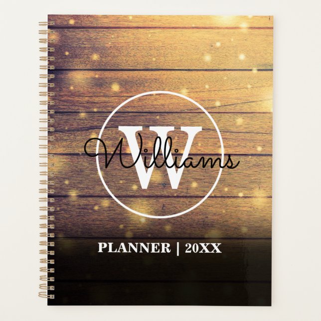 Rustic Wood Elegant Script Monogram 2023 Planner (Front)