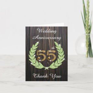 Rustic Wood Emerald Laurel 55th Anniversary Thank You Card
