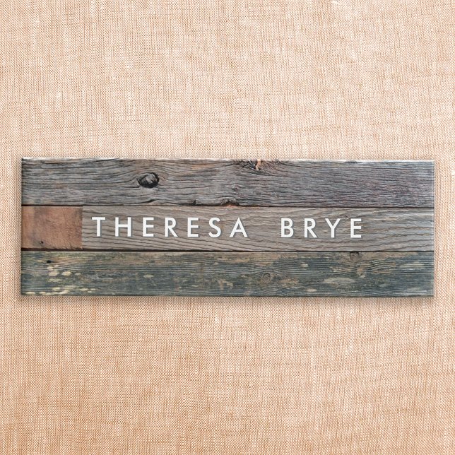 Rustic Wood Employee Staff Magnetic Name Tag Badge (Creator Uploaded)