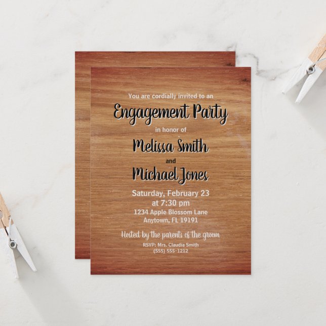 Rustic Wood Engagement Party Custom Invitation (Front/Back In Situ)