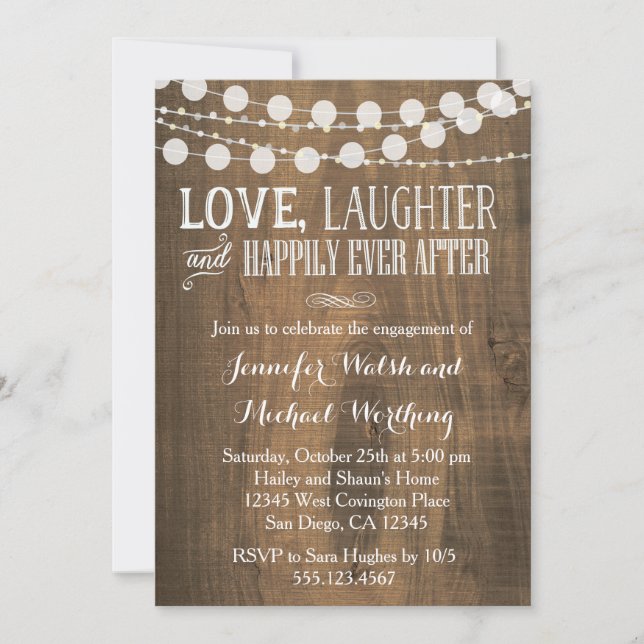 Rustic Wood Engagement Party Invitation (Front)