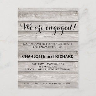 Rustic wood engagement party invitation