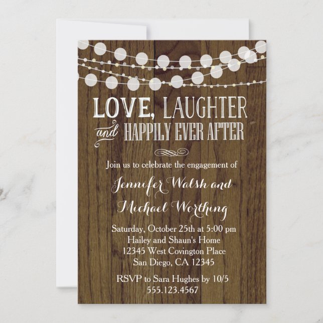Rustic Wood Engagement Party Invitation 2 (Front)