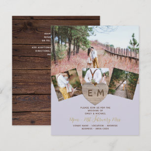 Rustic Wood Engraved Heart PHOTO COLLAGE Invitati