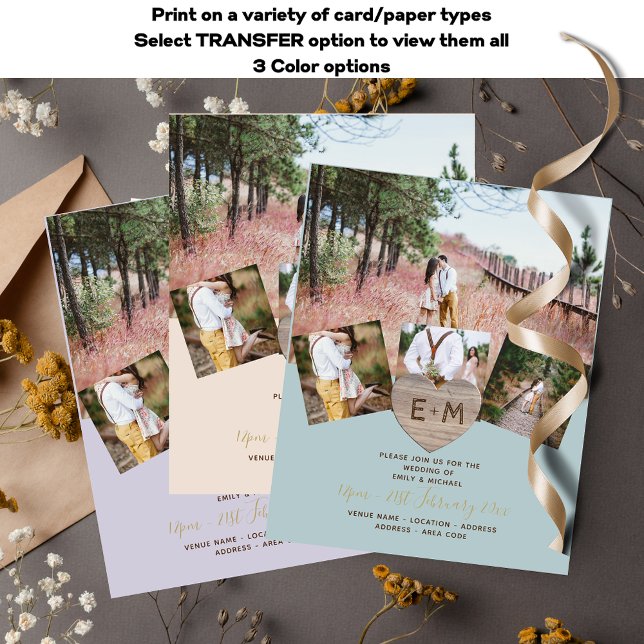 Rustic Wood Engraved Heart PHOTO COLLAGE  Invitati Flyer (Creator Uploaded)
