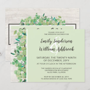 Rustic Wood & Eucalyptus Botanical Wedding Shower Invitation