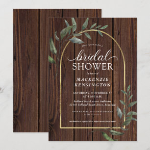 Rustic Wood Eucalyptus Gold Arch Bridal Shower Invitation