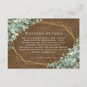 Rustic Wood Eucalyptus Gold Wedding Details Enclosure Card
