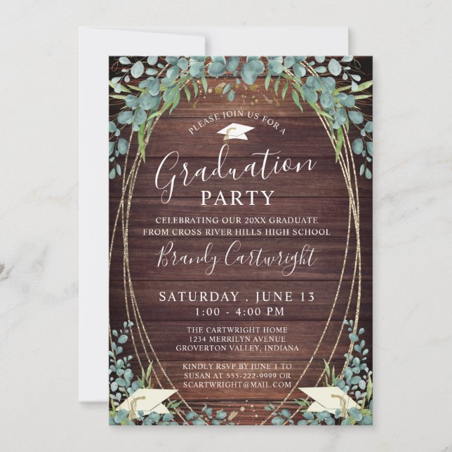Rustic Wood Eucalyptus Graduation Party  Invitation (Front)