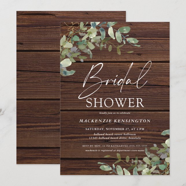 Rustic Wood Eucalyptus Greenery Bridal Shower  Invitation (Front/Back)