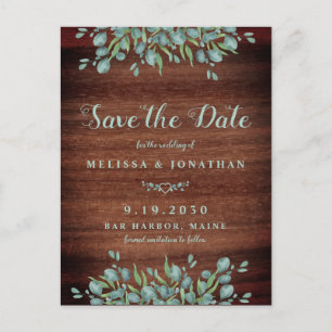 Rustic Wood Eucalyptus Greenery Save The Date Postcard