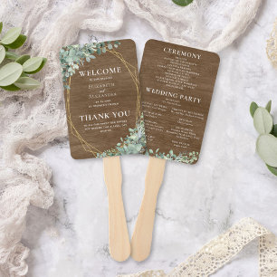 Rustic Wood Eucalyptus Greenery Wedding Program Hand Fan