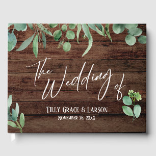Rustic Wood Eucalyptus Handwriting Guestbook