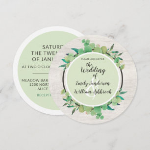 Rustic Wood & Eucalyptus Leaf Botanical Wedding Invitation