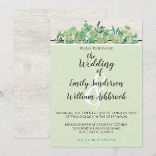 Rustic Wood & Eucalyptus Leaf Botanical Wedding Invitation
