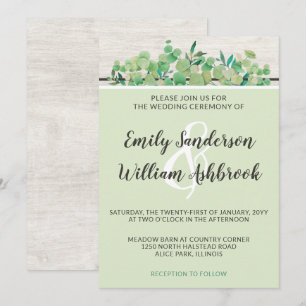 Rustic Wood & Eucalyptus Leaf Botanical Wedding Invitation