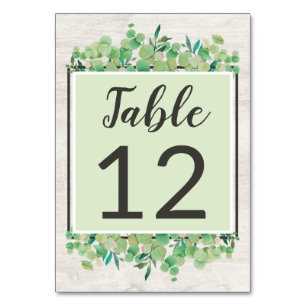 Rustic Wood & Eucalyptus Leaf Botanical Wedding Table Number