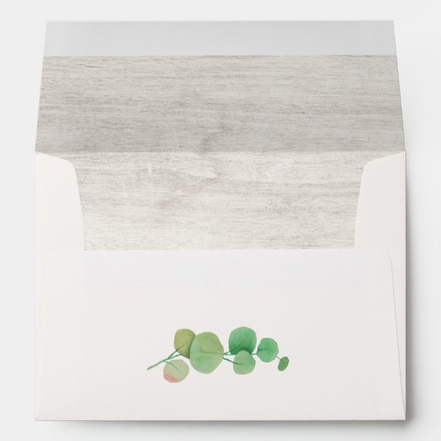 Rustic Wood & Eucalyptus Leaf Wedding Invitation Envelope (Back (Bottom))