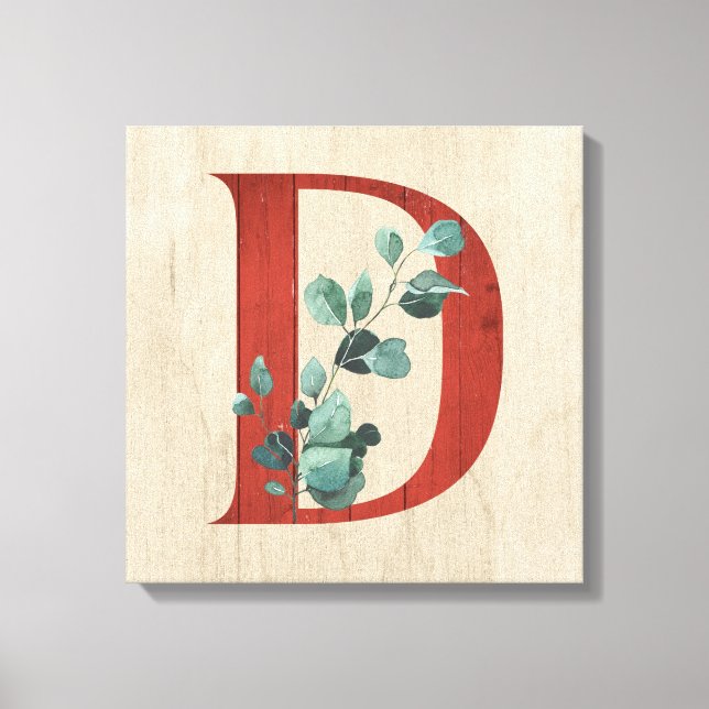 Rustic Wood & Eucalyptus Letter D Canvas Print (Front)