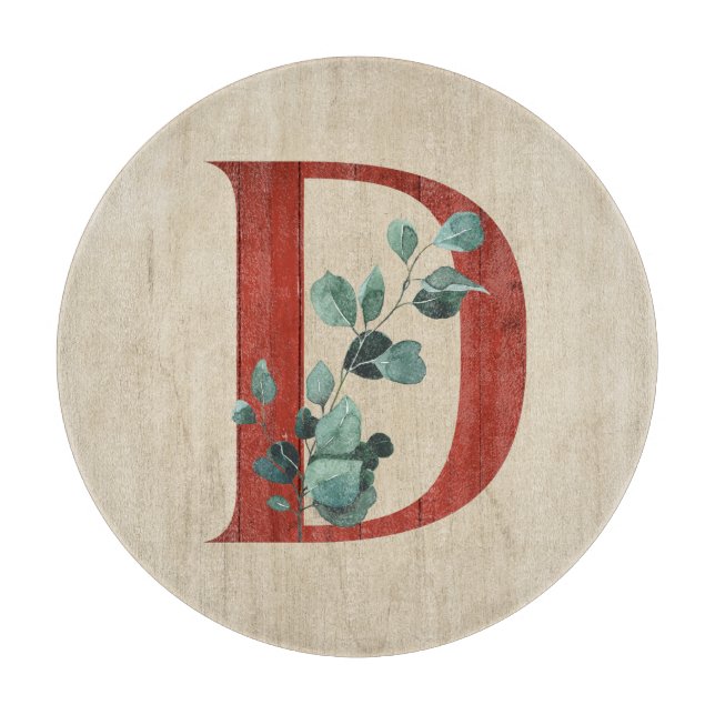 Rustic Wood & Eucalyptus Letter D  Cutting Board (Front)