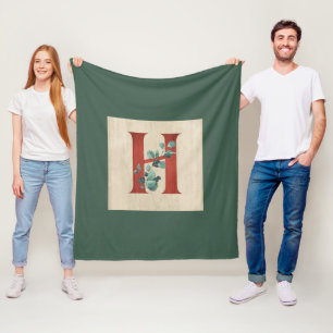 Rustic Wood & Eucalyptus Letter H Fleece Blanket