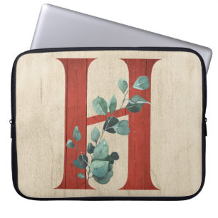 Rustic Wood & Eucalyptus Letter H Laptop Sleeve