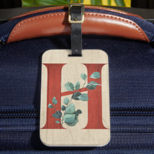 Rustic Wood & Eucalyptus Letter H Luggage Tag