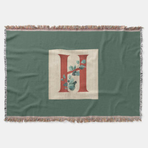 Rustic Wood & Eucalyptus Letter H  Throw Blanket