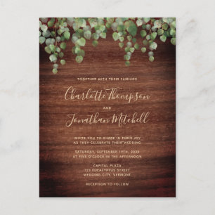 Rustic Wood Eucalyptus Watercolor Greenery Wedding Invitation Postcard