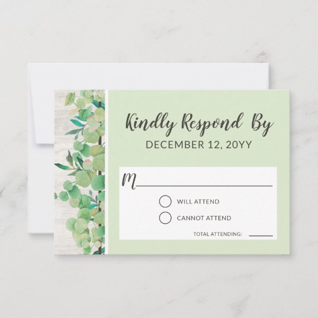 Rustic Wood & Eucalyptus Wedding Invitation RSVP (Front)