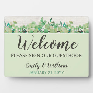 Rustic Wood & Eucalyptus Welcome Wedding Guestbook Plaque