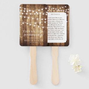Rustic Wood Fairy Light Barn Wedding Thank You Hand Fan