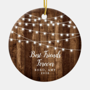 Rustic Wood Fairy Lights Best Friends Forever Ceramic Tree Decoration