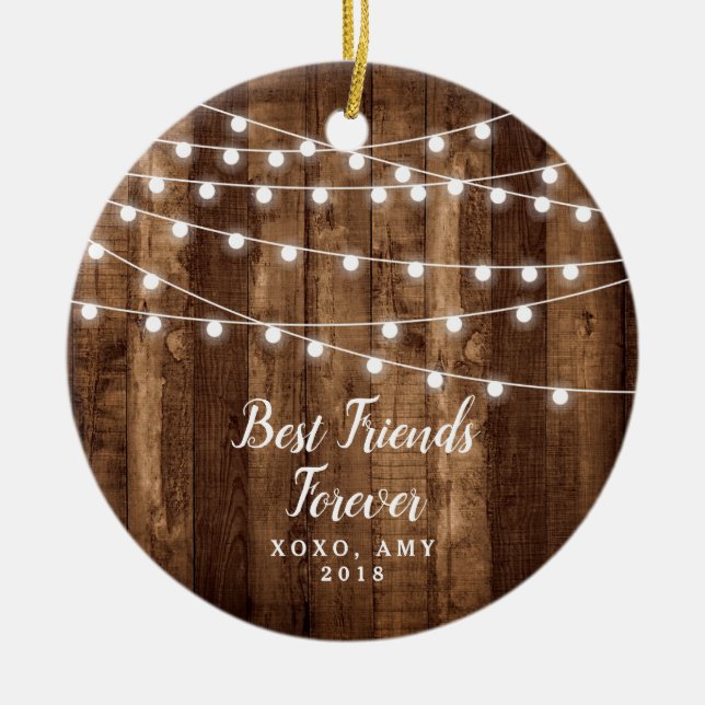 Rustic Wood Fairy Lights Best Friends Forever Ceramic Tree Decoration (Front)