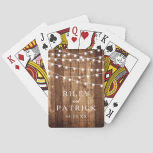 Rustic Wood & Fairy Lights Custom Wedding Favour Playing Cards