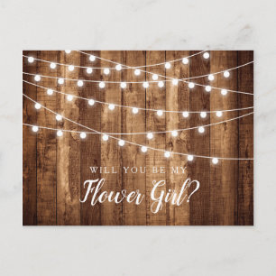 Rustic Wood & Fairy Lights Flower Girl Proposal Postcard