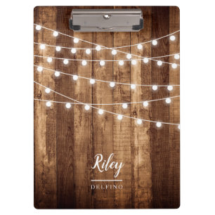 Rustic Wood Fairy Lights Personalised Pretty Clipboard