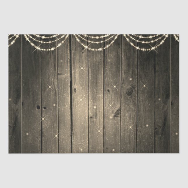 Rustic Wood Fairy Lights Sparkle Christmas Tissue Paper (Front)
