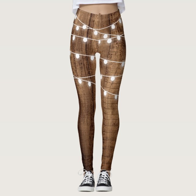 Rustic Wood & Fairy Lights Womens Custom Leggings (Front)