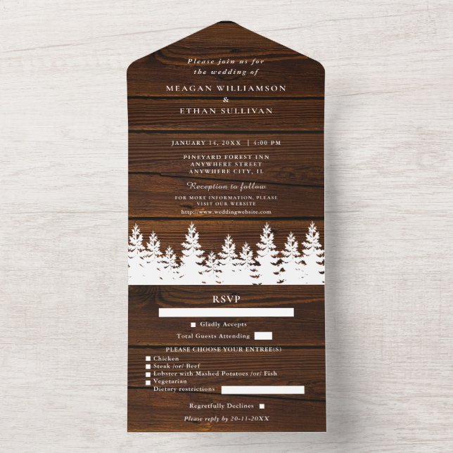 Rustic Wood Fall Autumn Winter Wedding With RSVP All In One Invitation (Inside)