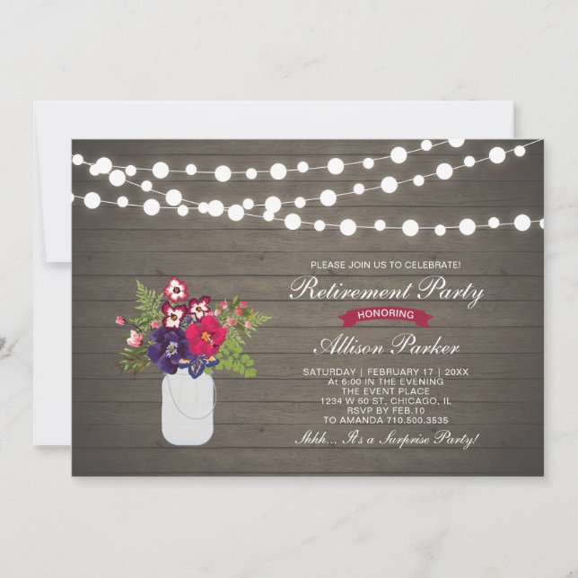 Rustic Wood Fall Floral Surprise Retirement Party Invitation (Front)