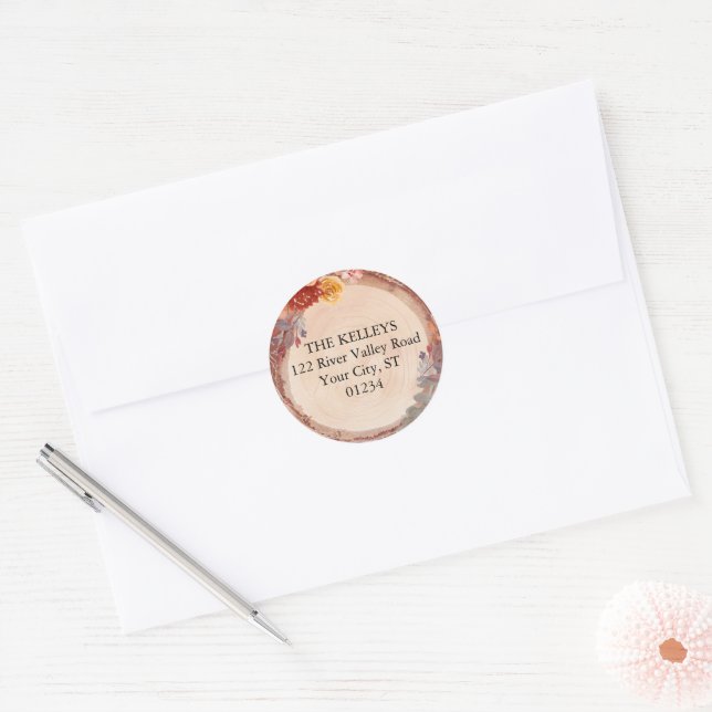 Rustic Wood Fall Flowers Return Address Sticker (Envelope)