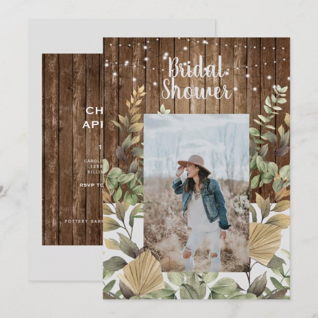 Rustic Wood Fall Foliage Photo Bridal Shower  Invitation (Front/Back)