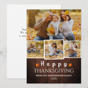 Rustic Wood Fall happy thanksgiving Family photo Holiday Card