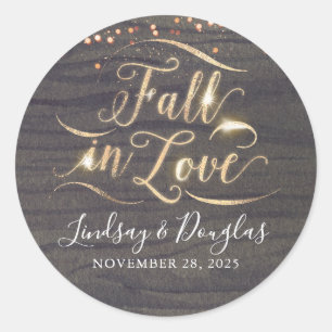 Rustic Wood Fall in Love Autumn Wedding Classic Round Sticker