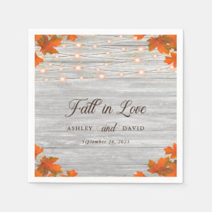 Rustic Wood Fall In Love String Lights Wedding Napkin
