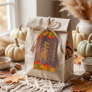 Rustic Wood Fall Leaves Custom Thanksgiving Gift Tags